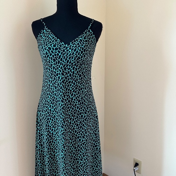 **MICHAEL KORS* Blue x Black Cheetah Print Strap V-Neck Dress Size Small - Picture 1 of 7